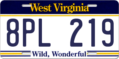 WV license plate 8PL219