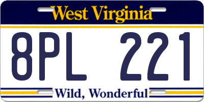 WV license plate 8PL221