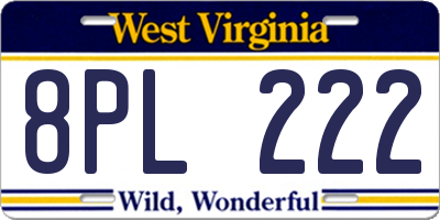 WV license plate 8PL222