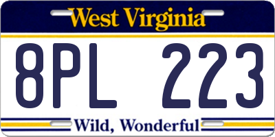 WV license plate 8PL223