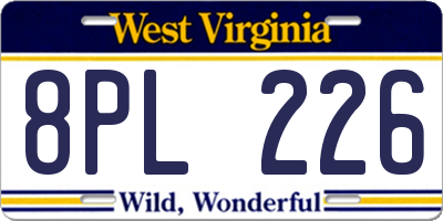 WV license plate 8PL226