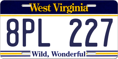 WV license plate 8PL227