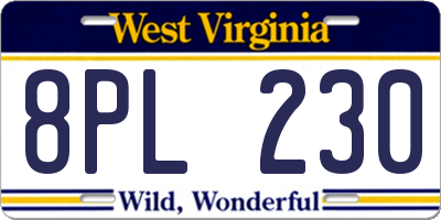 WV license plate 8PL230