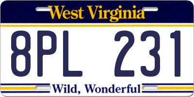 WV license plate 8PL231