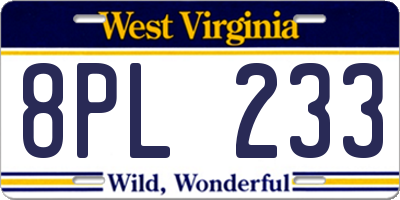 WV license plate 8PL233