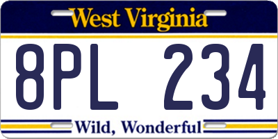 WV license plate 8PL234