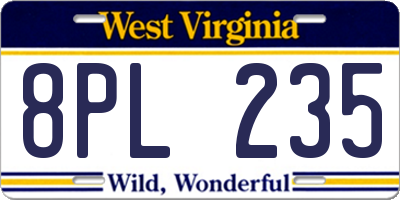 WV license plate 8PL235