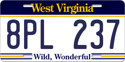 WV license plate 8PL237
