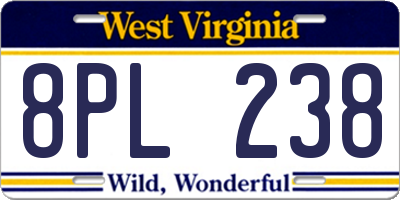 WV license plate 8PL238