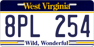 WV license plate 8PL254