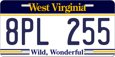 WV license plate 8PL255