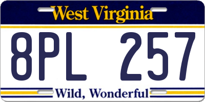 WV license plate 8PL257