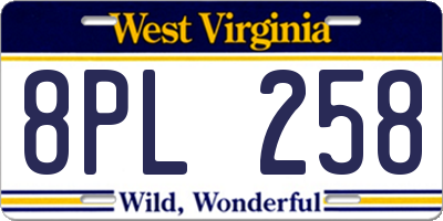 WV license plate 8PL258
