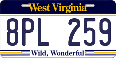 WV license plate 8PL259