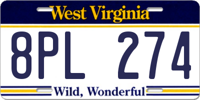 WV license plate 8PL274