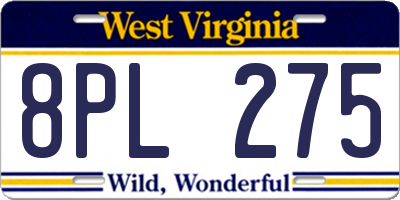 WV license plate 8PL275