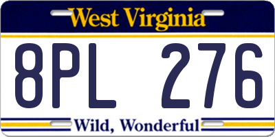 WV license plate 8PL276