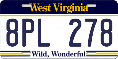 WV license plate 8PL278