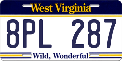 WV license plate 8PL287