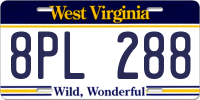 WV license plate 8PL288