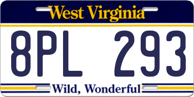 WV license plate 8PL293