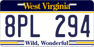 WV license plate 8PL294