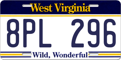 WV license plate 8PL296