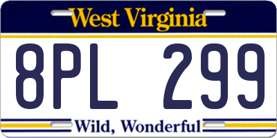 WV license plate 8PL299