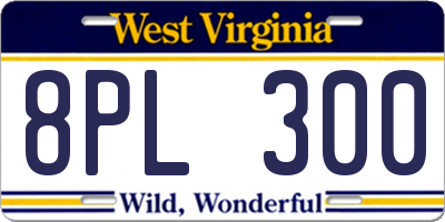 WV license plate 8PL300