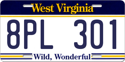 WV license plate 8PL301