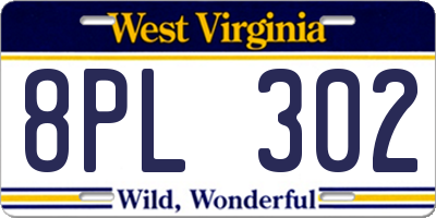 WV license plate 8PL302