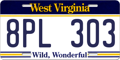 WV license plate 8PL303