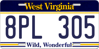 WV license plate 8PL305
