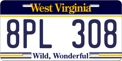 WV license plate 8PL308