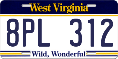 WV license plate 8PL312