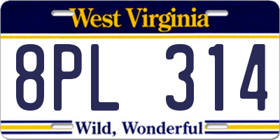WV license plate 8PL314