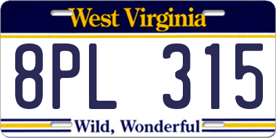 WV license plate 8PL315