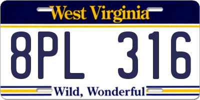 WV license plate 8PL316