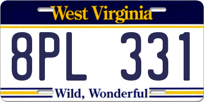 WV license plate 8PL331