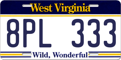 WV license plate 8PL333