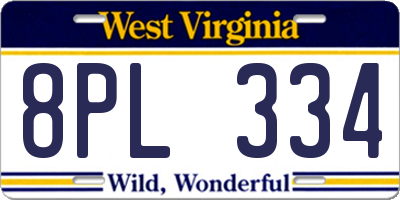 WV license plate 8PL334