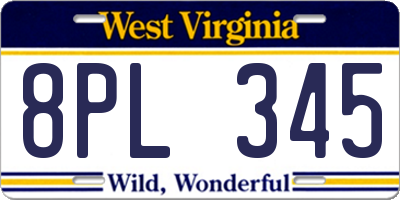 WV license plate 8PL345