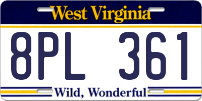 WV license plate 8PL361