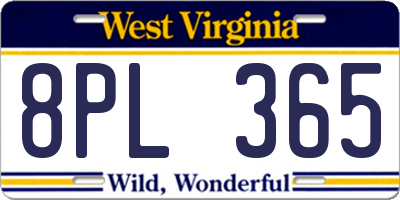 WV license plate 8PL365