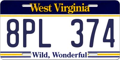 WV license plate 8PL374