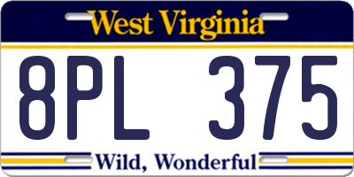 WV license plate 8PL375