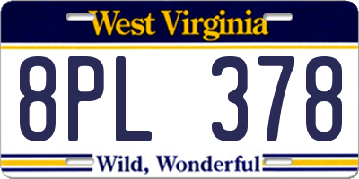 WV license plate 8PL378