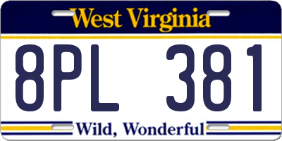 WV license plate 8PL381