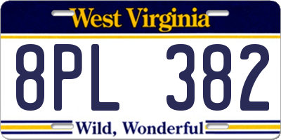 WV license plate 8PL382