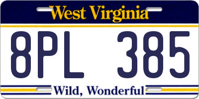 WV license plate 8PL385